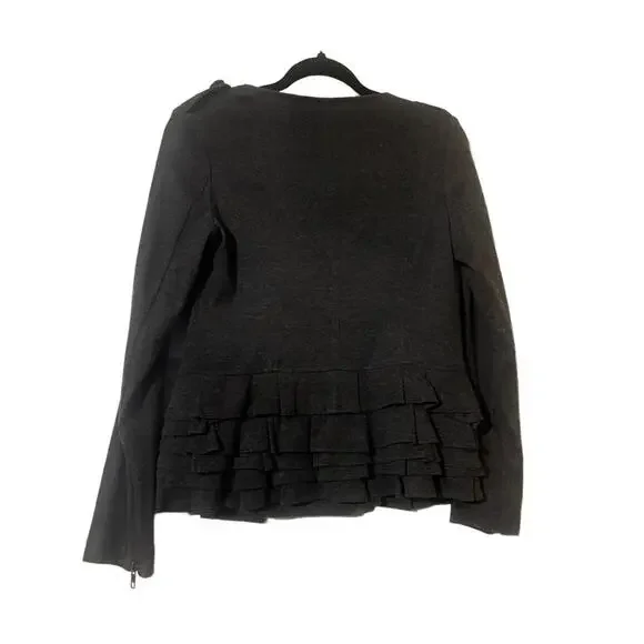 Deja Vu Jacket S Gray Military Ruffled Hem Edgy Chic - Picture 5 of 7